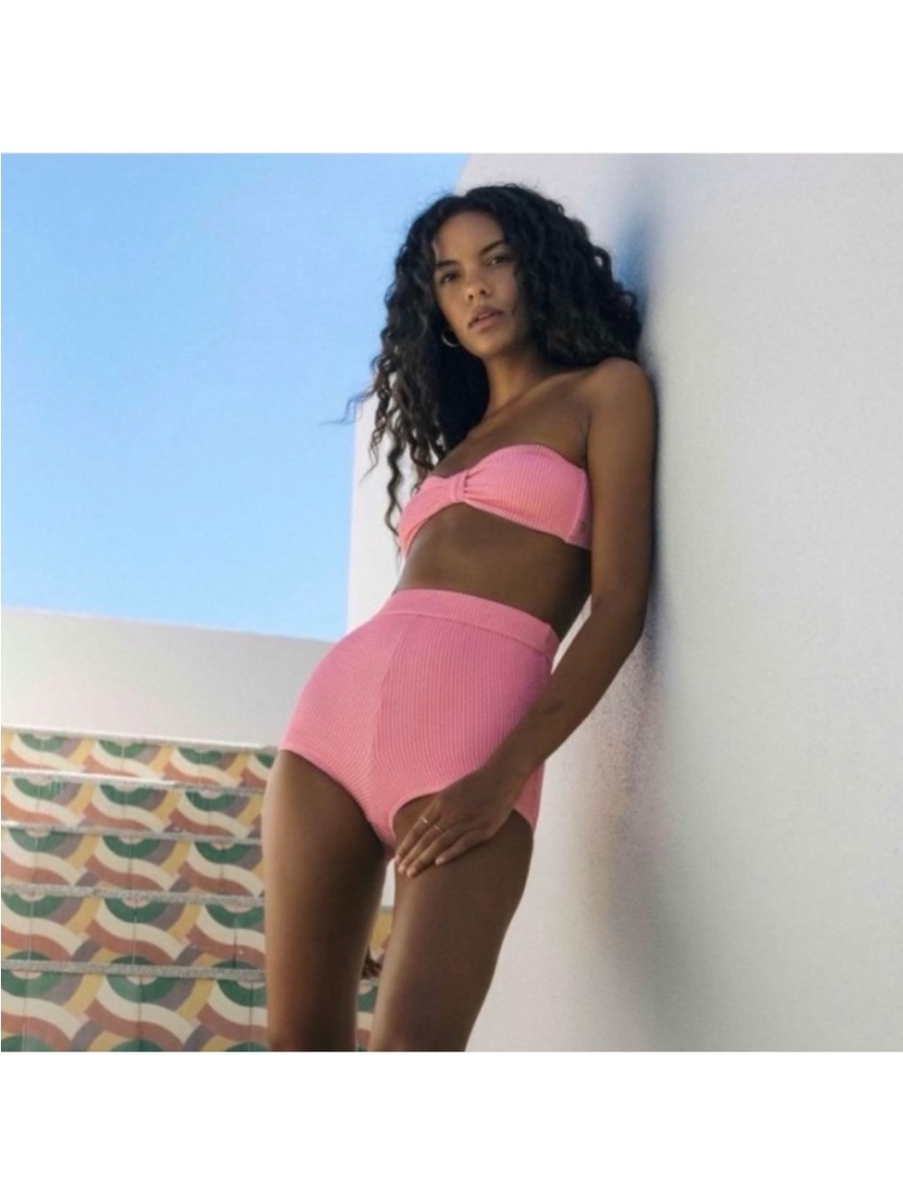 Pink Ribbed Bandeau Top - Picture 3 of 7